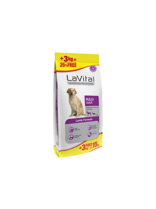 LaVital Kuzu Etli Büyük Irk Yetişkin Köpek Maması 12 kg + 3 kg
