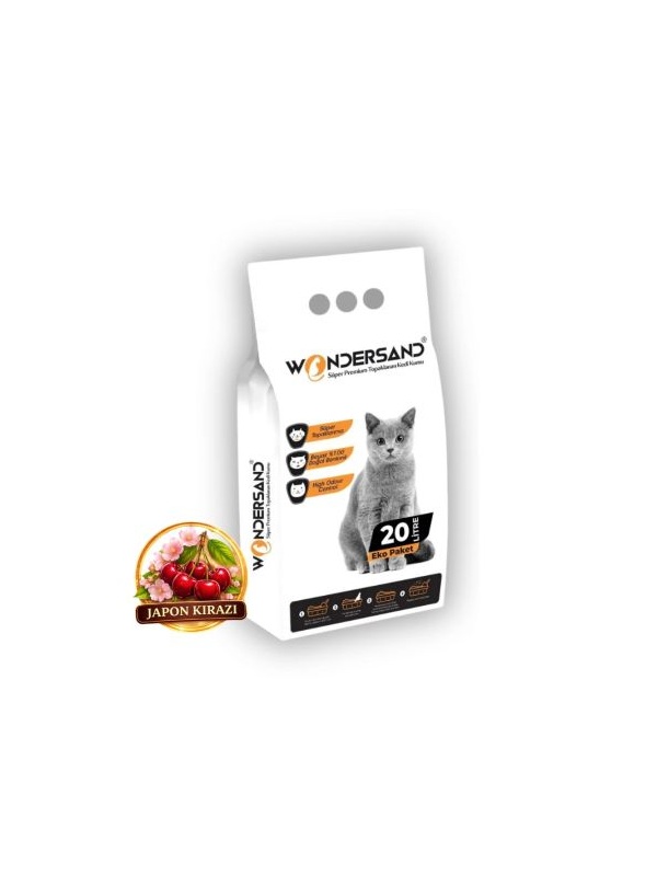 WonderSand Japon Kiraz Çiçeği Kokulu İnce Taneli Süper Topaklanan Premium Beyaz Bentonit Kedi Kumu 20 lt