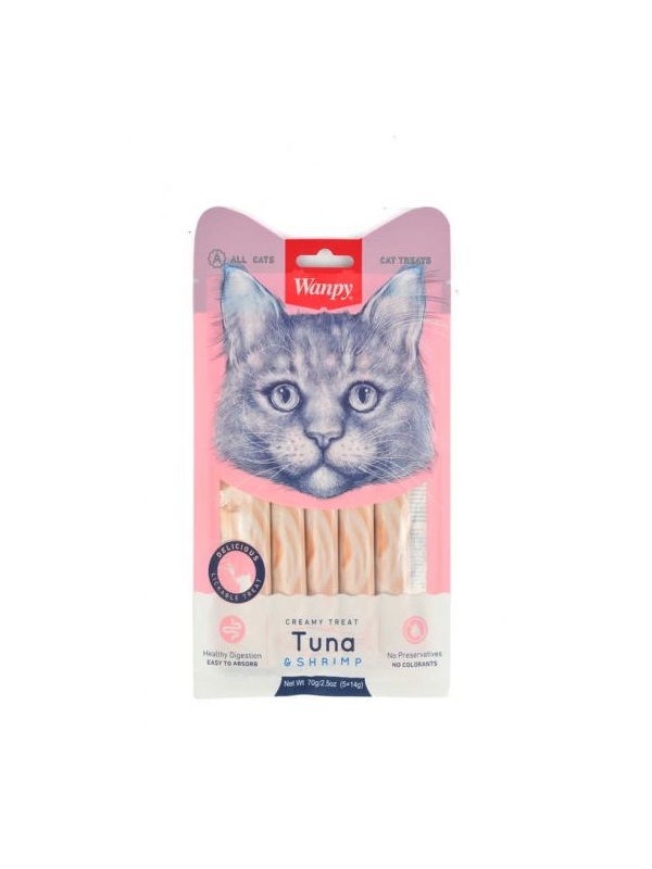 Wanpy Ton Balığı ve Karidesli Sıvı Kedi Ödül Maması 5x14 Gr