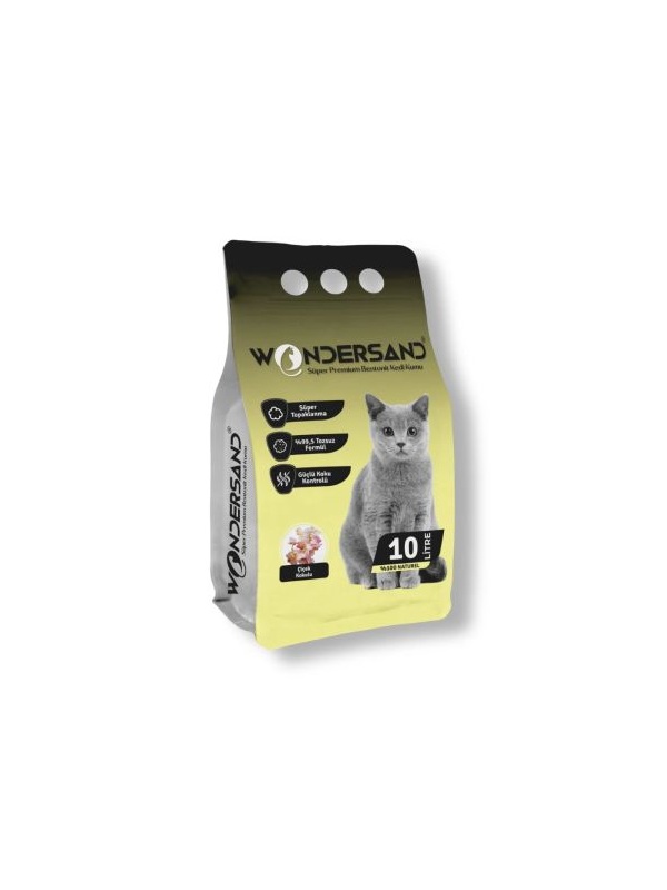 WonderSand Çiçek Kokulu İnce Taneli Topaklanan Beyaz Bentonit Kedi Kumu 10 lt