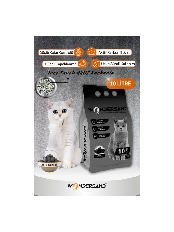 WonderSand Aktif Karbonlu Süper Premium Beyaz Bentonit Kedi Kumu 10 lt