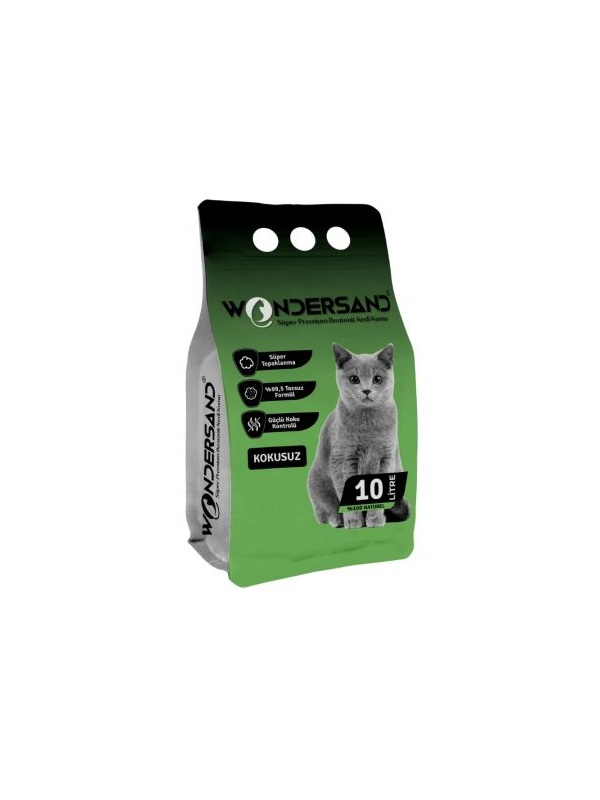 WonderSand Kokusuz Naturel İnce Taneli Topaklanan Beyaz Bentonit Kedi Kumu 10 lt