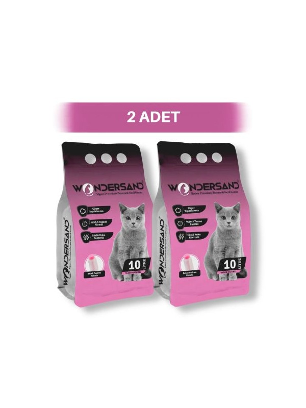 WonderSand Bebek Pudrası Kokulu İnce Taneli Topaklanan Beyaz Bentonit Kedi Kumu 2 x 10 lt