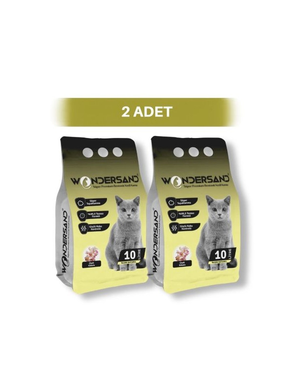 WonderSand Çiçek Kokulu İnce Taneli Topaklanan Beyaz Bentonit Kedi Kumu 2 x 10 lt