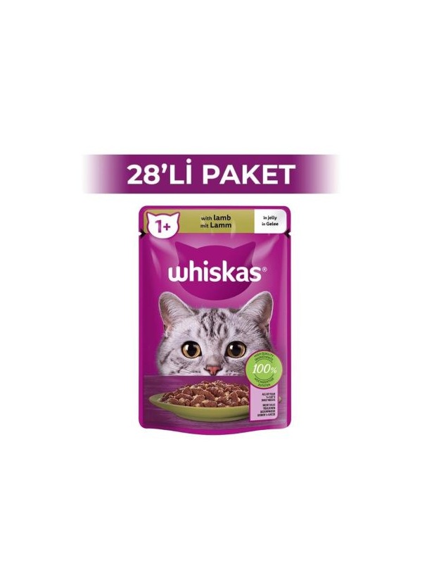 Whiskas Pouch Jöle İçinde Kuzulu Yetişkin Kedi Konservesi 85 gr 28 Adet
