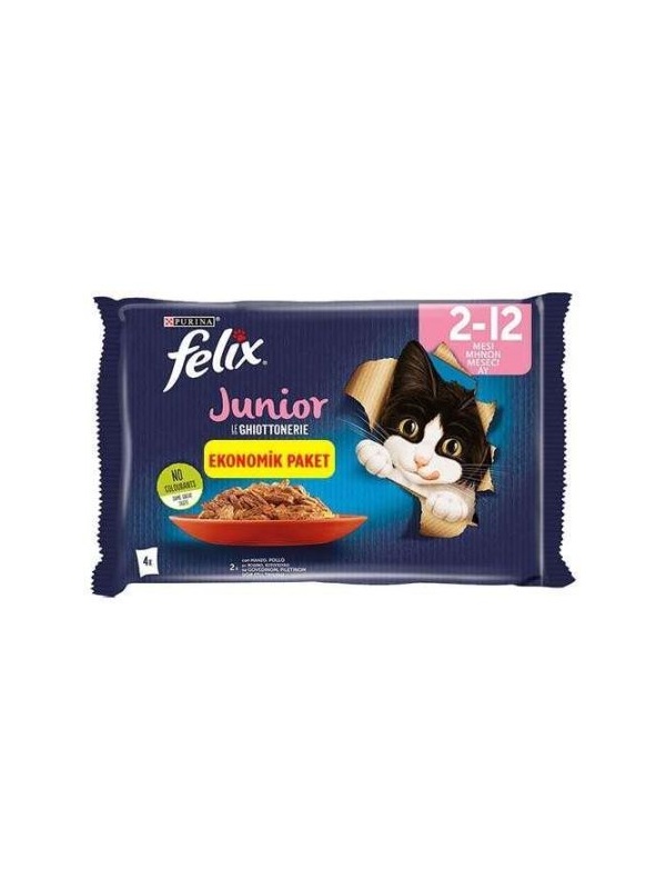 Felix Multi Pouch Junior Sığır Etli ve Tavuklu Yavru Yaş Kedi Maması 4 X 85 Gr