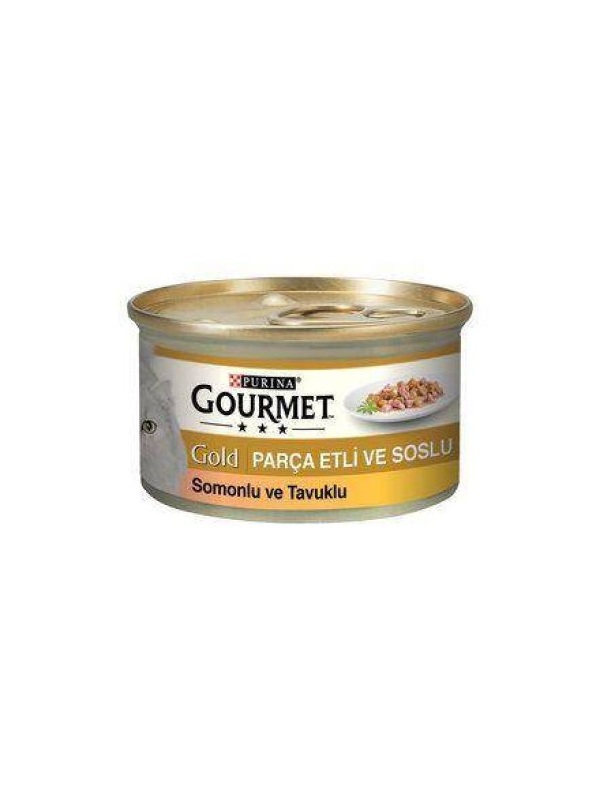 Gourmet Gold Parça Etli ve Soslu Somon Tavuk Kedi Konservesi 85 gr