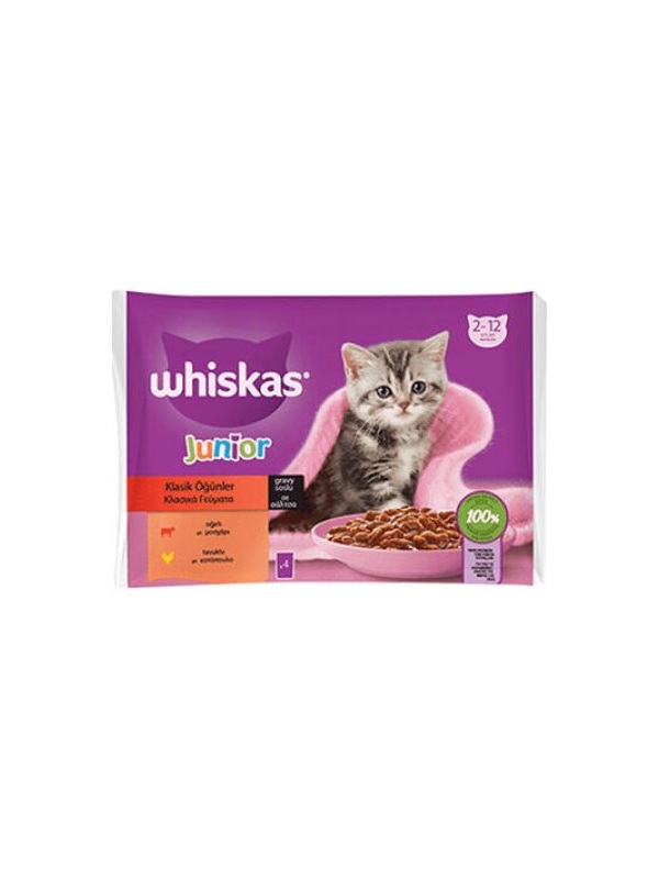 Whiskas Pouch Junior Et Çeşitleri Kedi Yaş Maması 85 Gr x 4 Adet
