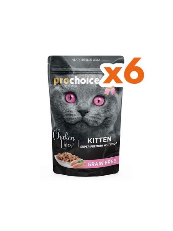 Pro Choice Pouch Kitten Jöle İçinde Tavuklu ve Ciğerli Tahılsız Yaş Yavru Kedi Maması 85 Gr x 6 Adet