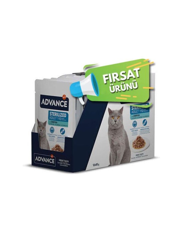Advance Sterilised Codfish Morina Balıklı Kısırlaştırılmış Kedi Yaş Maması 85 Gr x 12 Adet