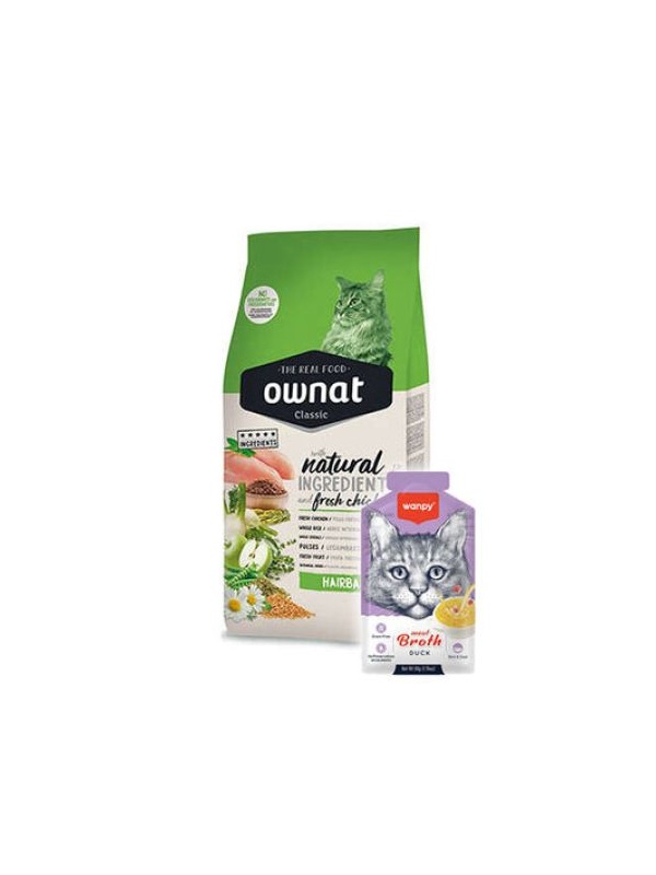Ownat Classic Hairball Tavuklu Kedi Maması 1,5 Kg + Wanpy 50 Gr Kedi Çorbası