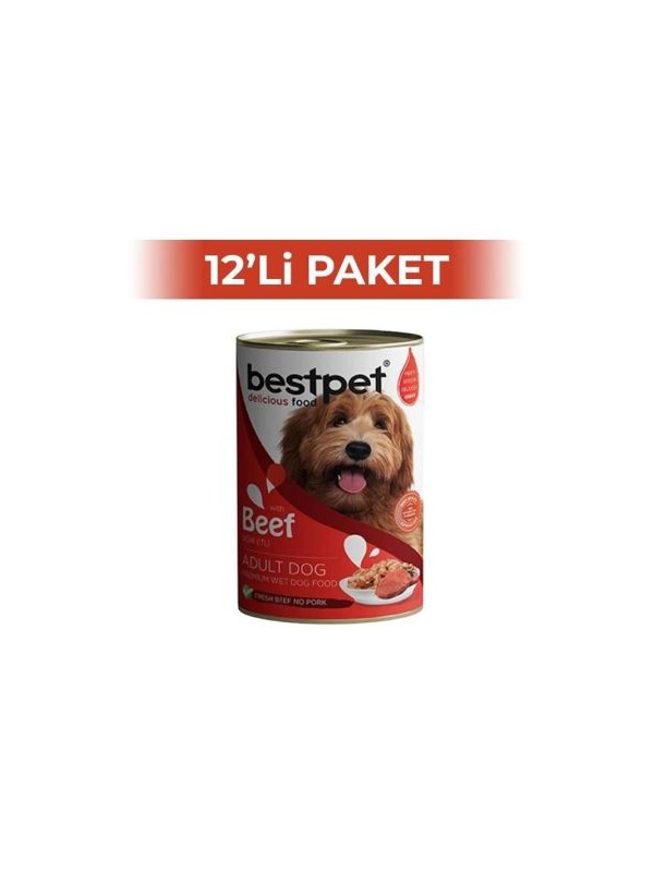 Bestpet Parça Sığır Etli Yetişkin Konserve Köpek Maması 400 gr 12 Adet