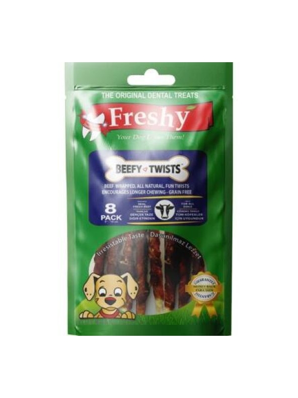 Freshy Beefy Twists Dental Sığır Etli Burgu Çubuk Köpek Ödülü 13 cm 8'li 75 gr
