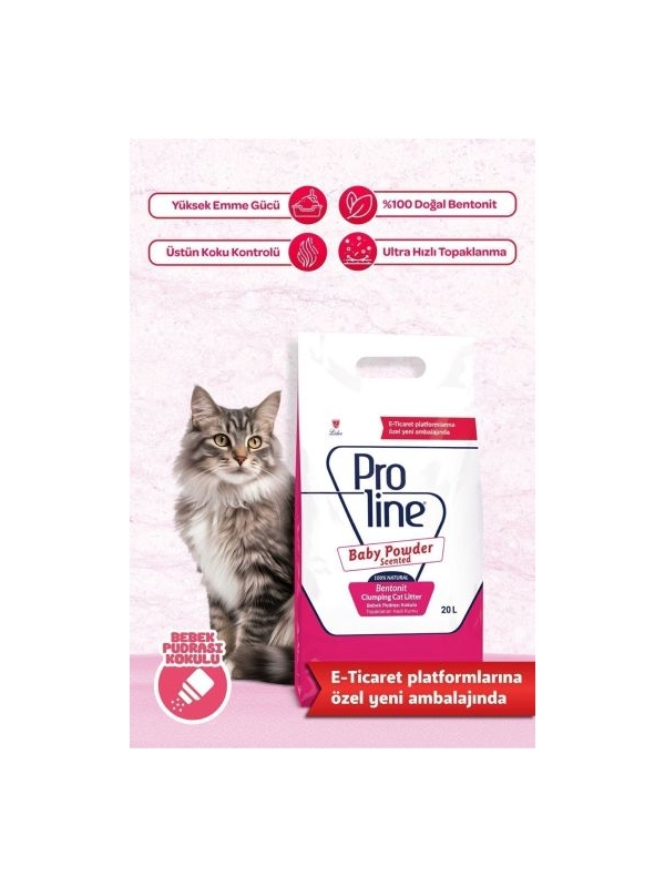 Proline Bebek Pudrası Kokulu Bentonit Kedi Kumu 20 Lt