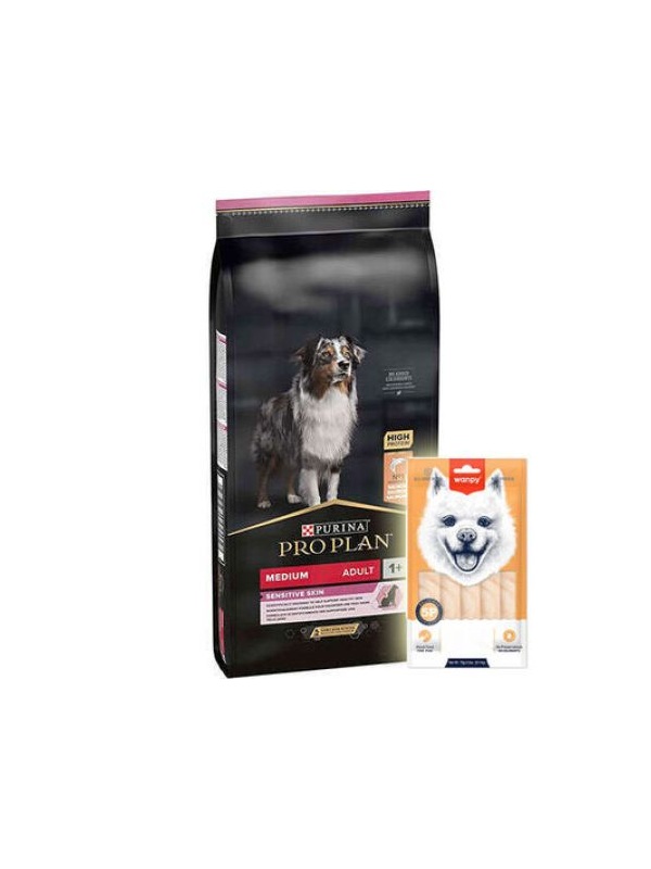 Pro Plan Sensitive Somonlu Hassas Köpek Maması 10 Kg + Wanpy Creamy Treat 5x14 Gr