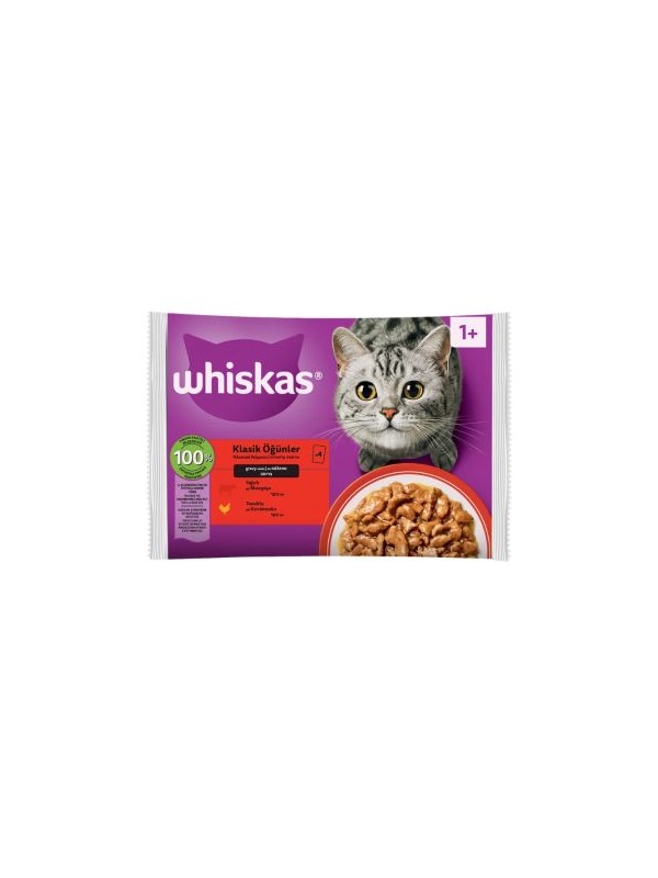Whiskas Sığırlı ve Tavuklu Pouch Yetişkin Kedi Yaş Maması 4 x 85 gr