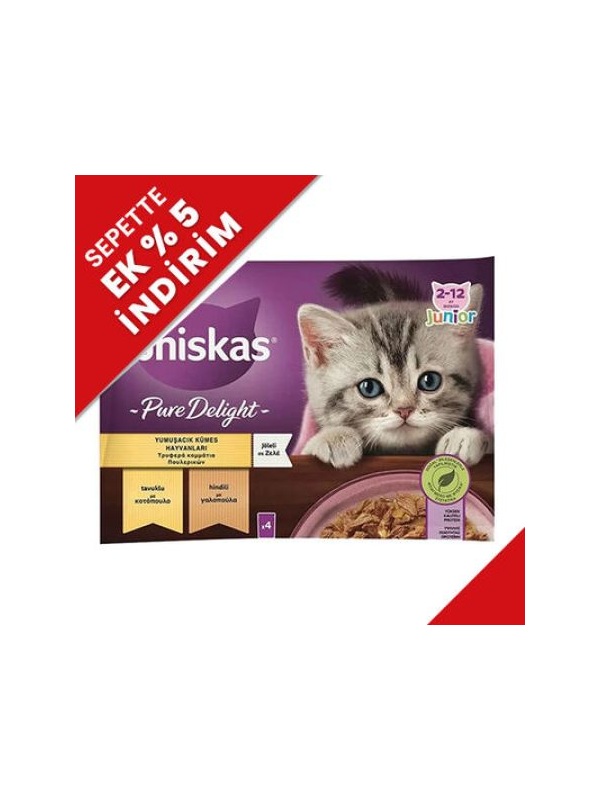 Whiskas Junior Pouch Pure Delight Kümes Hayvanlı Yavru Kedi Yaş Maması 4 Adet x 85 Gr