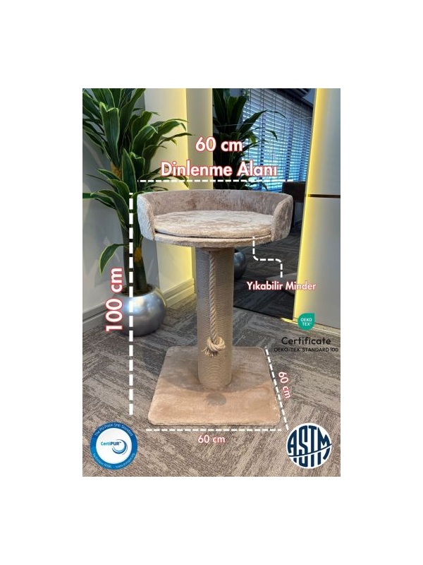 Woolart Skye Lüks Kedi Tırmalama, Halatlı Oyuncak, Minderli Dinlenme Alanı Bej