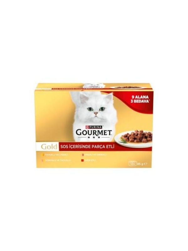 Gourmet Gold Soslu Parça Etli Karışık Çeşitli Yetişkin Kedi Konservesi 85 gr 12 AL 9 ÖDE