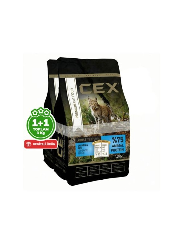 Cex Premium Somonlu Kedi Maması 1,5 Kg + 1,5 Kg (Toplam 3 Kg)