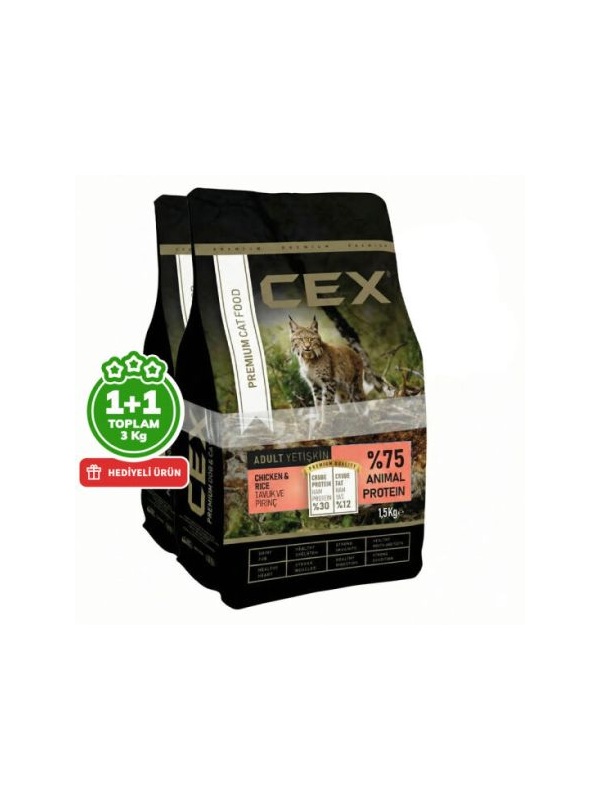 Cex Premium Tavuk Etli Kedi Maması 1,5 Kg + 1,5 Kg (Toplam 3 Kg)