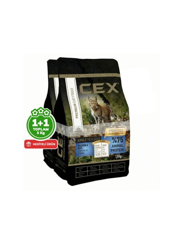 Cex Premium Somonlu Kısırlaştırılmış Kedi Maması 1,5 Kg + 1,5 Kg (Toplam 3 Kg)