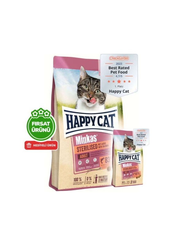Happy Cat Minkas Sterilised Kısırlaştırılmış Somonlu Kedi Maması 10 Kg + 1,5 Kg (Toplam 11,5 Kg)
