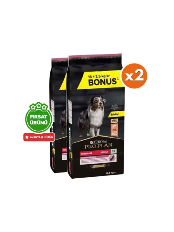 Pro Plan Sensitive Somonlu Hassas Köpek Maması 14 + 2,5 Kg (Toplam 16,5 Kg) x 2 Adet