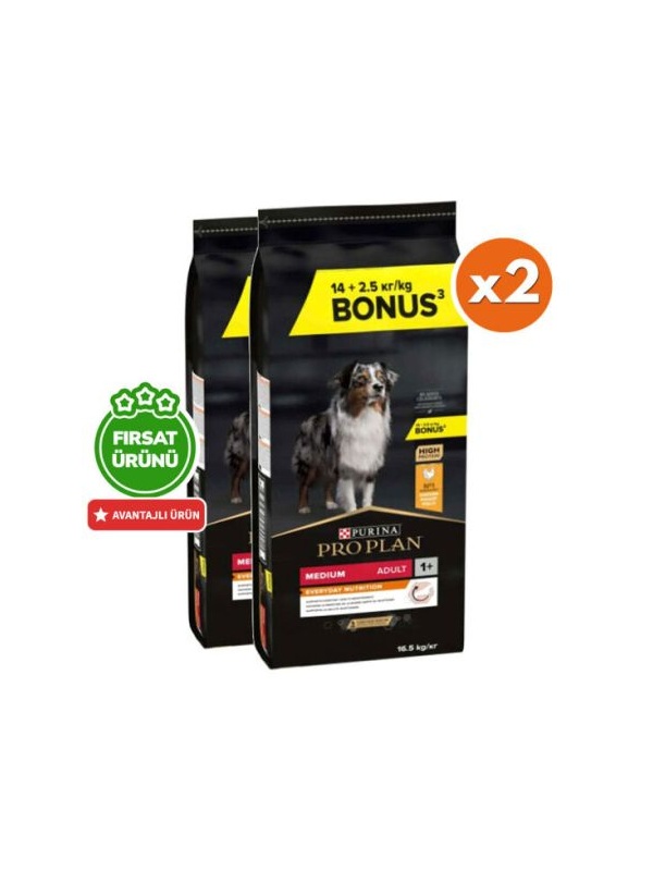 Pro Plan Medium Tavuklu Orta Irk Köpek Maması 14 + 2,5 Kg (Toplam 16,5 Kg) x 2 Adet