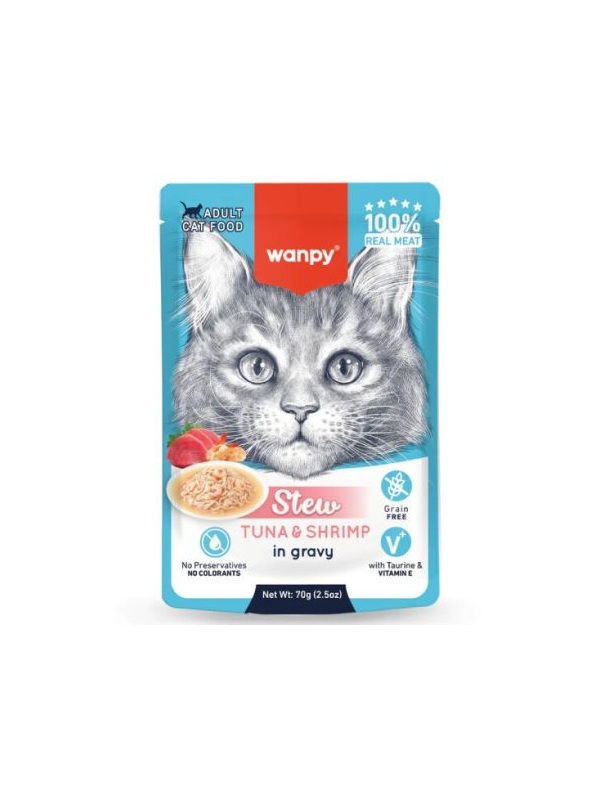 Wanpy Stew Pouch Ton Balık ve Karidesli Yaş Kedi Maması 70 Gr