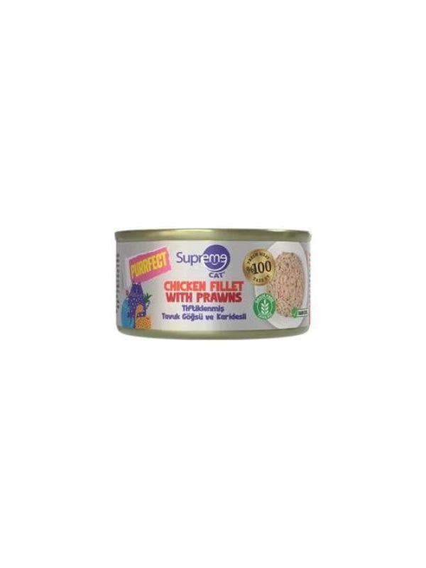 Supreme Cat Purrfect Tiftiklenmiş Tavuk Göğsü ve Karidesli Yetişkin Kedi Konservesi 70 gr