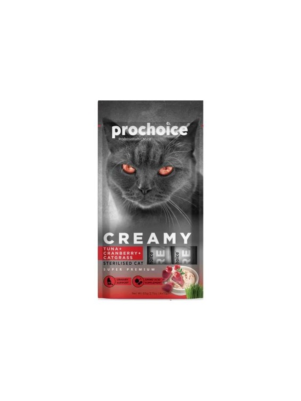 Prochoice Creamy Ton Balıklı, Kızılcıklı ve Kedi Otlu Kısırlaştırılmış Kedi Krema Ödül Maması 4 x 15 gr