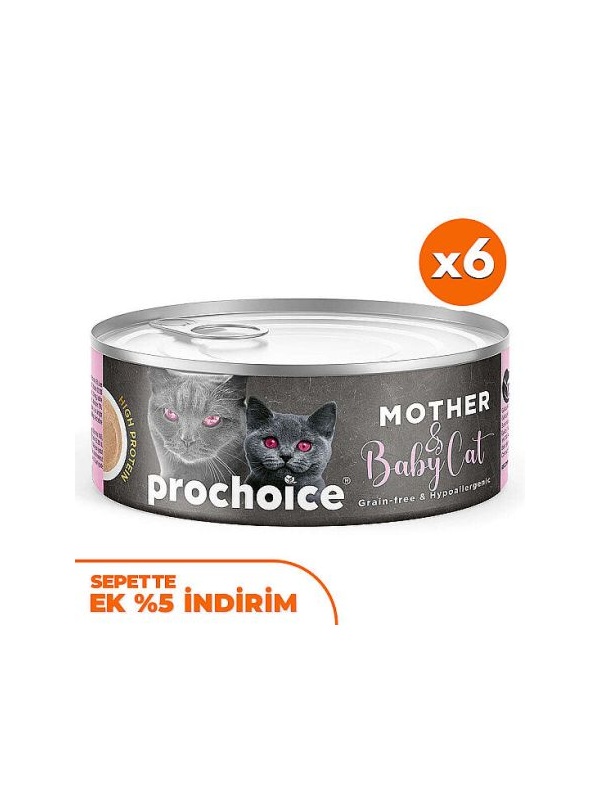 Pro Choice Mother Baby Cat Anne ve Yavru Kediler İçin Tavuklu Yaş Mama 80 Gr x 6 Adet