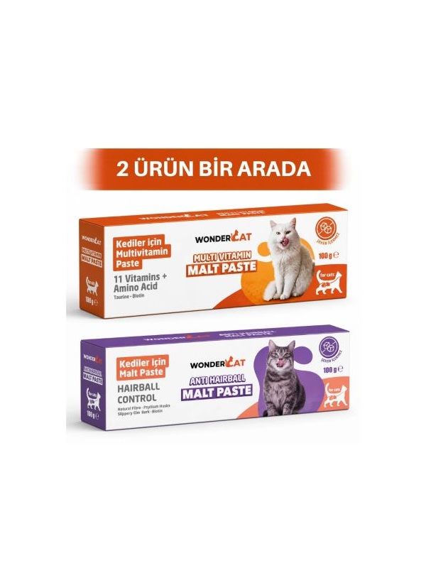 WonderCat Multivitamin + Anti-Hairball Malt Kedi Macunu Seti 2 x 100 gr