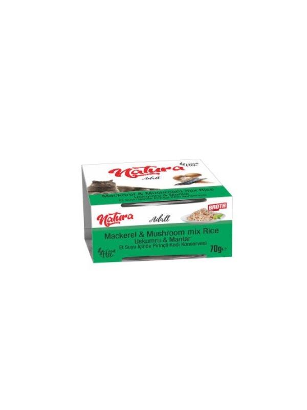 Natura -Et Suyunda Mantarlı ve Uskumrulu Yetişkin Kedi Konservesi 70 gr