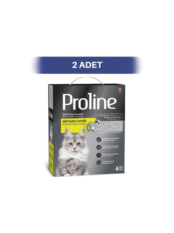 Proline Aktif Karbonlu Granüllü Bentonit Kedi Kumu 2 x 6 lt