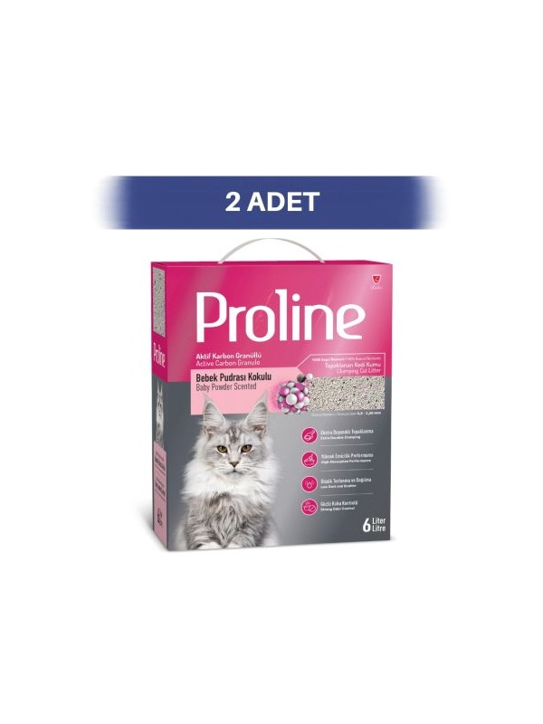 Proline Aktif Karbonlu Bebek Pudrası Kokulu Granüllü Bentonit Kedi Kumu 2 x 6 lt