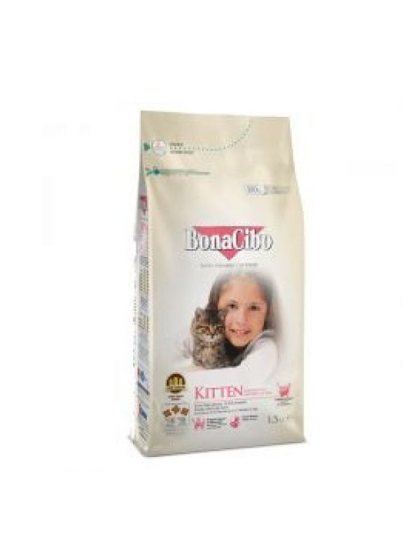 BonaCibo Tavuklu (Hamsi ve Pirinç eşliğinde) Yavru Kedi Maması - 15 kg ( 1.5kg x 10 Adet )