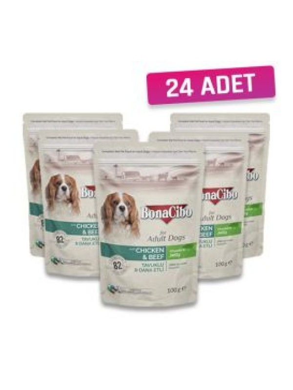 Jöleli Tavuklu-Dana Etli Pouch Yetişkin Köpek Yaş Maması 100 Gr - 24 Adet