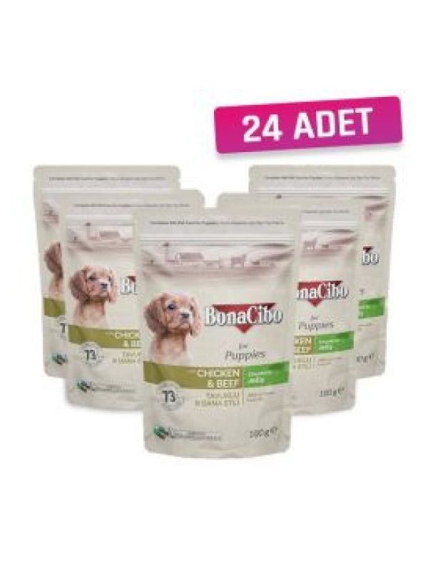 Jöleli Tavuklu-Dana Etli Pouch Yavru Köpek Yaş Maması 100 Gr - 24 Adet