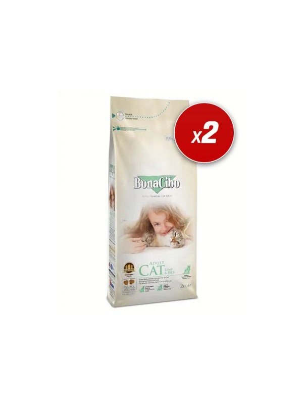 BonaCibo Adult Cat Lamb & Rice Kuzu Etli ve Pirinçli Yetişkin Kedi Maması 4 Kg (2+2)