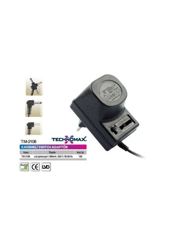 Technomax TM-2108 Adaptör 12v 500ma Kademeli