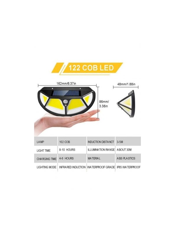 Solar Güneş Enerjili 122 Cob Ledli 3 Modlu Hareket Sensörlü Oval Bahçe Lambası