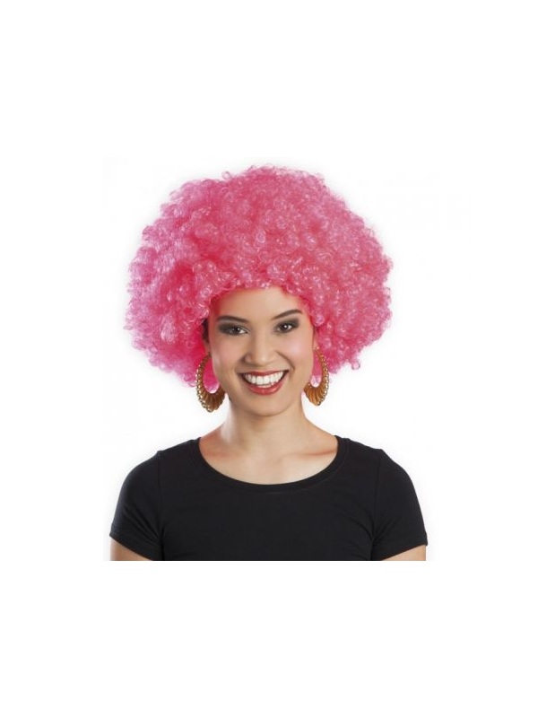 Pembe Renk Kıvırcık Afro Bonus Peruk