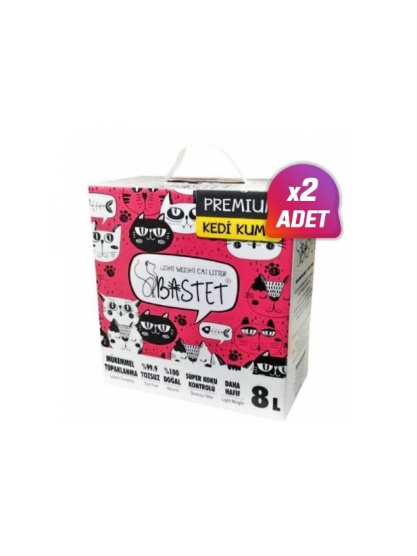 2 Adet - Natural Bastet Topaklanan Premium Doğal Kedi Kumu 8 Lt