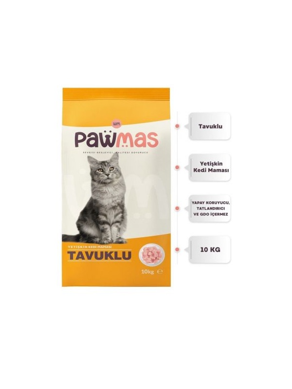 Pawmas Tavuklu Yetişkin Kedi Maması 10 Kg