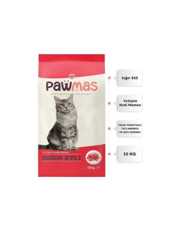 Pawmas Sığır Etli Yetişkin Kedi Maması 10 Kg