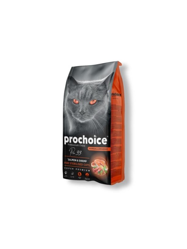 Prochoice Pro 33 Hipoalerjenik Düşük Tahıllı Somonlu Ve Karidesli Kısırlaştırılmış Kedi Maması 15 kg