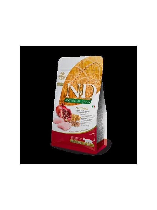 N&D Ancestral Grain Düşük Tahıllı Tavuklu, Ata Tahıllı ve Narlı Kısırlaştırılmış Yetişkin Kedi Maması 10 kg