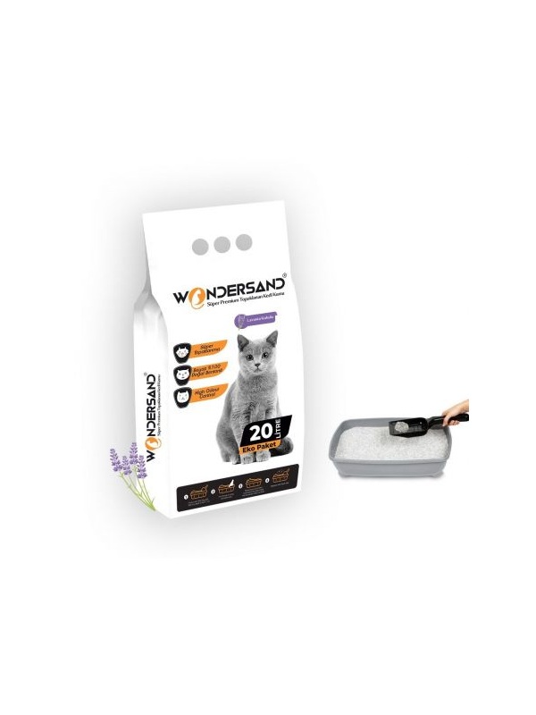 Wondersand 20 Lt Beyaz Bentonit İnce Tane Lavanta Kokulu Süper Topaklanan Premium Kedi Kumu